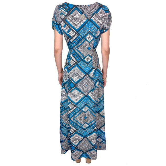 FIRE LOS ANGELS MAXI LONG BUTTON DOWN DRESS | SIZE MEDIUM | BLUE WHITE AND NAVY - Picture 3 of 4